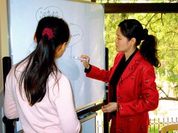 Lessen aan de taalschool in Peking
